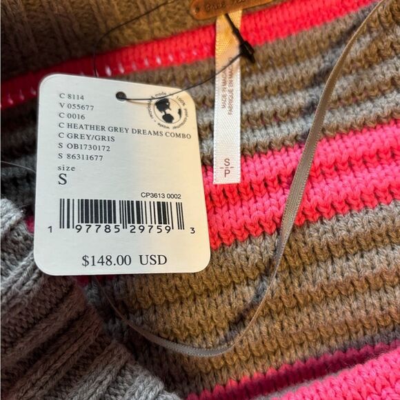 NWT free people links pullover heather grey dream pink gray stripe sweater - Picture 4 of 7
